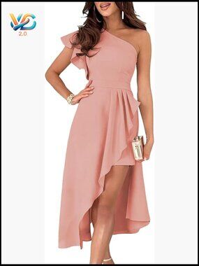 One Shoulder Sleeveless Ruffle Empire Waist Asymmetrical High-Low Bodycon Midi